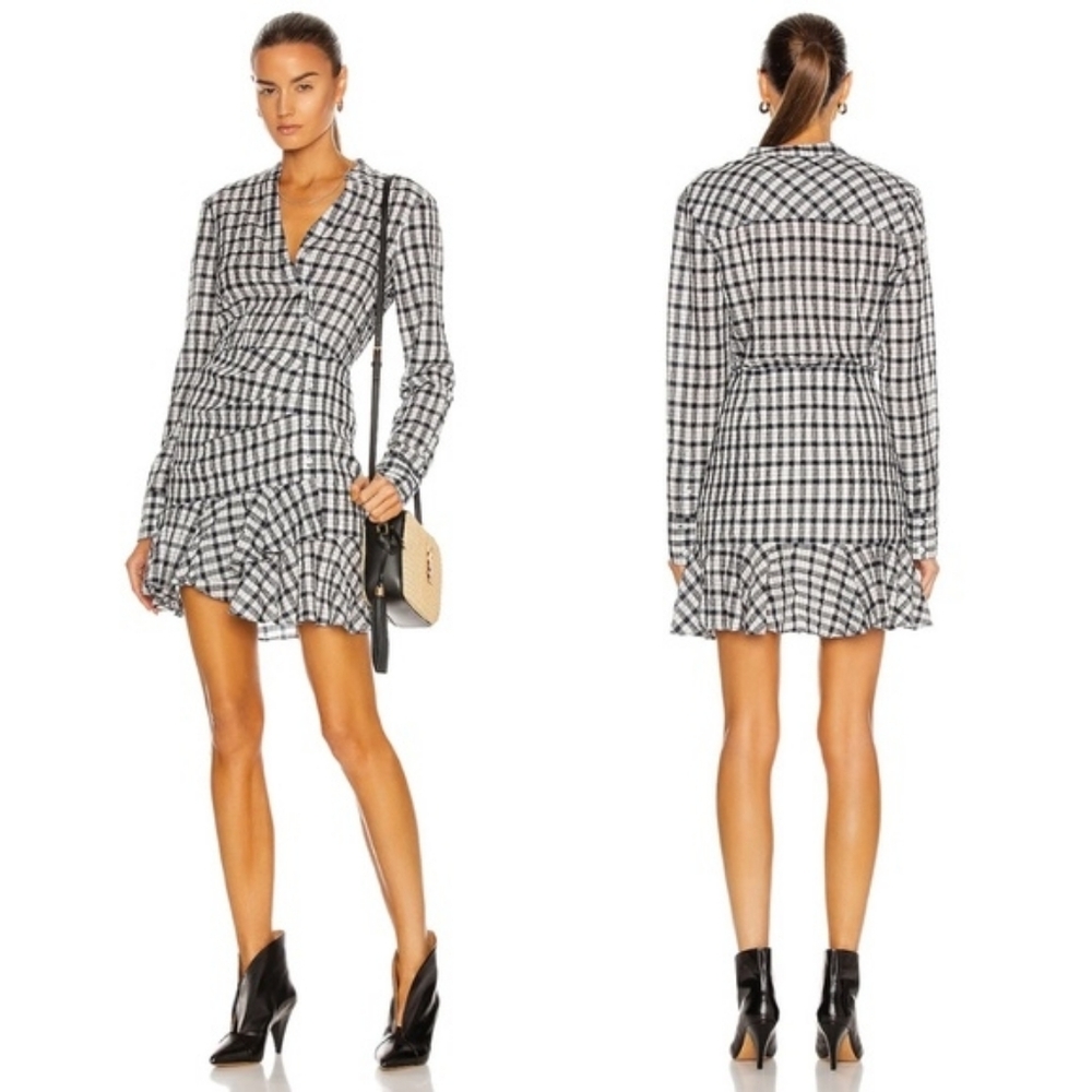 Veronica Beard Black White‎ Gingham Sherry Plaid and Ruffle Mini Dress Size XS